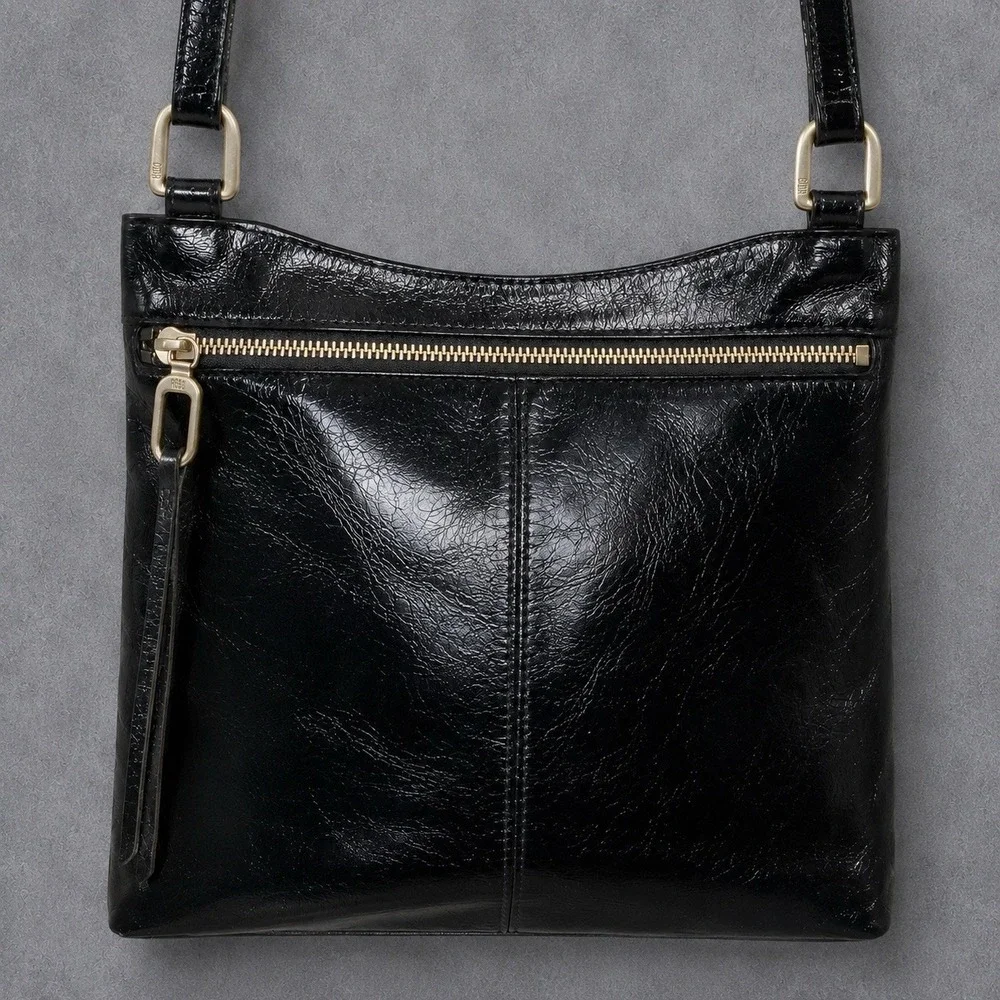 HOBO International Cambel Black Leather Crossbody Shoulder Bag Purse Slim